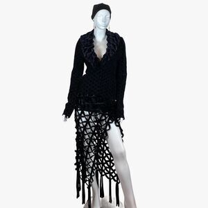 VTG Cache Black Velvet Blazer 3D Statement Collar Jacket Made In USA Avant Garde